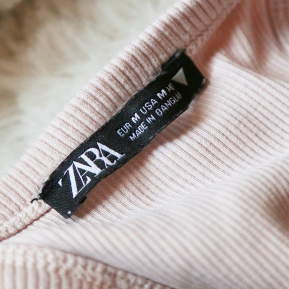 Zara High Neck Sleeveless Midi Dress Stretch Ribbed Knit Bodycon Blush Nude M - Picture 3 of 10